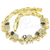 Oro Laminado Fancy Bracelet, Gold Filled Style Elephant and Fish Design, with Black and White Cubic Zirconia, Polished, Golden Finish, 03.316.0031.2.07 (05 MM Thickness, 7 Inches Length)