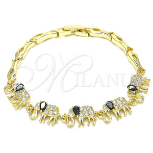 Gold Filled Bracelet — Fancy Bracelet Elephant and Fish Design with Black — main product view — SKU 127923 | Oro Laminado brazalete — elegante Bracelet Elephant and Fish diseño with negro — SKU 127923