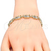 Oro Laminado Fancy Bracelet, Gold Filled Style Elephant and Fish Design, with Multicolor Cubic Zirconia, Polished, Golden Finish, 03.316.0031.3.07 (05 MM Thickness, 7 Inches Length)