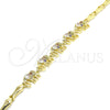 Oro Laminado Fancy Bracelet, Gold Filled Style Elephant and Fish Design, with Multicolor Cubic Zirconia, Polished, Golden Finish, 03.316.0031.3.07 (05 MM Thickness, 7 Inches Length)