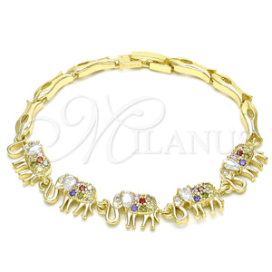 Gold Filled Bracelet — Fancy Bracelet Elephant and Fish Design with Multicolor — main product view — SKU 127924 | Oro Laminado brazalete — elegante Bracelet Elephant and Fish diseño with Multicolor — SKU 127924
