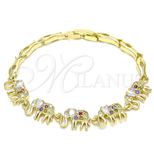 Gold Filled Bracelet — Fancy Bracelet Elephant and Fish Design with Multicolor — main product view — SKU 127924 | Oro Laminado brazalete — elegante Bracelet Elephant and Fish diseño with Multicolor — SKU 127924
