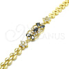 Oro Laminado Fancy Bracelet, Gold Filled Style Flower and Teardrop Design, with Black and White Cubic Zirconia, Polished, Golden Finish, 03.316.0032.07 (08 MM Thickness, 7 Inches Length)