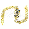 Oro Laminado Fancy Bracelet, Gold Filled Style Flower and Teardrop Design, with Black and White Cubic Zirconia, Polished, Golden Finish, 03.316.0032.07 (08 MM Thickness, 7 Inches Length)