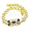 Oro Laminado Fancy Bracelet, Gold Filled Style Flower and Teardrop Design, with Black and White Cubic Zirconia, Polished, Golden Finish, 03.316.0032.07 (08 MM Thickness, 7 Inches Length)