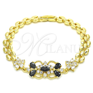 Gold Filled Bracelet — Fancy Bracelet Flower and Teardrop Design with Black — main product view — SKU 127925 | Oro Laminado brazalete — elegante Bracelet flor and Teardrop diseño with negro — SKU 127925