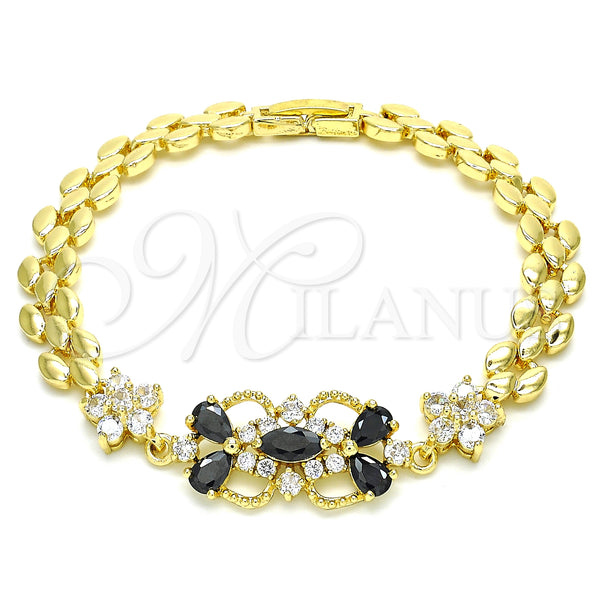 Gold Filled Bracelet — Fancy Bracelet Flower and Teardrop Design with Black — main product view — SKU 127925 | Oro Laminado brazalete — elegante Bracelet flor and Teardrop diseño with negro — SKU 127925