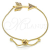 Oro Laminado Adjustable Bolo Bracelet, Gold Filled Style with Multicolor Cubic Zirconia, Polished, Golden Finish, 03.316.0022.1.10 (01 MM Thickness, 10 Inches Length)
