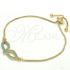 Oro Laminado Adjustable Bolo Bracelet, Gold Filled Style with Turquoise Micro Pave, Polished, Golden Finish, 03.316.0034.10 (01 MM Thickness, 10 Inches Length)