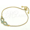 Oro Laminado Adjustable Bolo Bracelet, Gold Filled Style with Turquoise Micro Pave, Polished, Golden Finish, 03.316.0034.10 (01 MM Thickness, 10 Inches Length)