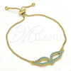 Oro Laminado Adjustable Bolo Bracelet, Gold Filled Style with Turquoise Micro Pave, Polished, Golden Finish, 03.316.0034.10 (01 MM Thickness, 10 Inches Length)