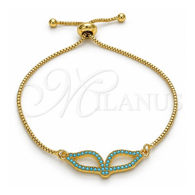 Oro Laminado Adjustable Bolo Bracelet, Gold Filled Style with Turquoise Micro Pave, Polished, Golden Finish, 03.316.0034.10 (01 MM Thickness, 10 Inches Length)