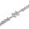 Rhodium Plated Fancy Bracelet, Flower and Heart Design, with White Cubic Zirconia, Polished, Rhodium Finish, 03.357.0002.1.07