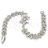 Rhodium Plated Fancy Bracelet, Flower and Heart Design, with White Cubic Zirconia, Polished, Rhodium Finish, 03.357.0002.1.07