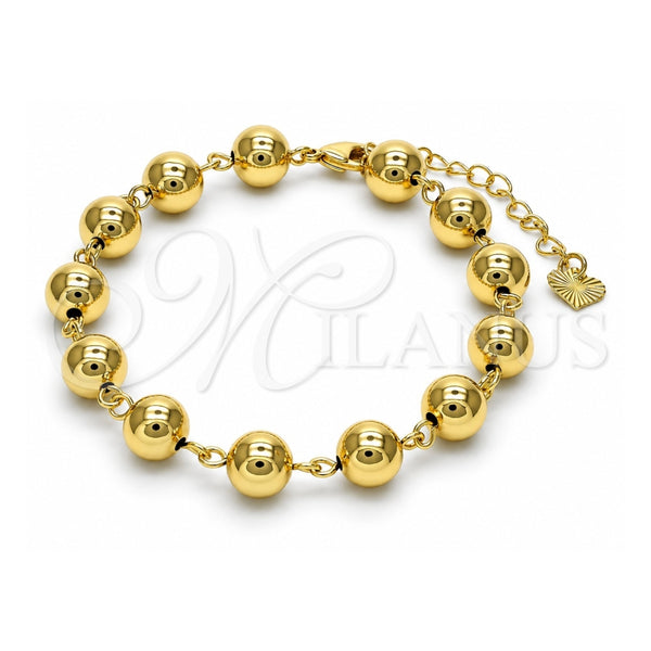 Oro Laminado Fancy Bracelet, Gold Filled Style Ball Design, Polished, Golden Finish, 03.93.0011.07 (08 MM Thickness, 7 Inches Length)