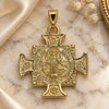 Oro Laminado Religious Pendant, Gold Filled Style San Benito and Flower Design, Polished, Golden Finish, 05.253.0064