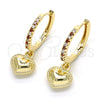Oro Laminado Huggie Hoop, Gold Filled Style Heart Design, with Garnet Cubic Zirconia and White Crystal, Polished, Golden Finish, 02.63.2686.20