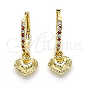 Gold Filled Hoop Earrings — Huggie Hoop Heart Design with Garnet Cubic Zirconia — main product view — SKU 128046 | Oro Laminado aretes de aro — Huggie Hoop corazón diseño with Garnet Cubic Zirconia — SKU 128046