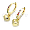 Oro Laminado Huggie Hoop, Gold Filled Style Heart Design, with Multicolor Cubic Zirconia, Polished, Golden Finish, 02.63.2686.2.20