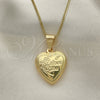 Oro Laminado Pendant Necklace, Gold Filled Style Heart and Flower Design, Polished, Golden Finish, 04.117.0009.20