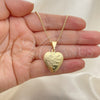Oro Laminado Pendant Necklace, Gold Filled Style Heart and Flower Design, Polished, Golden Finish, 04.117.0009.20 (02 MM Thickness, 20 Inches Length)