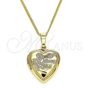 Gold Filled Necklace — Pendant Necklace Heart and Flower Design Polished 04. — main product view — SKU 128058 | Oro Laminado collar — Pendant Necklace corazón and flor diseño pulido 04. — SKU 128058