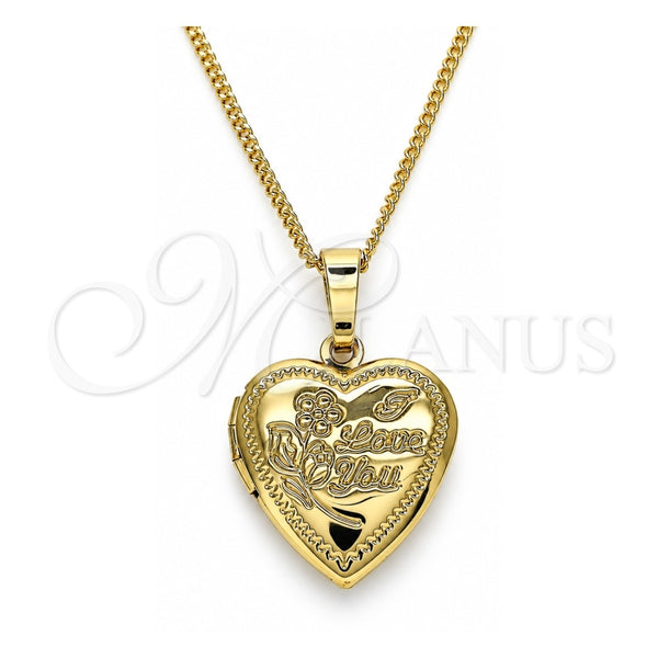 Oro Laminado Pendant Necklace, Gold Filled Style Heart and Flower Design, Polished, Golden Finish, 04.117.0009.20 (02 MM Thickness, 20 Inches Length)