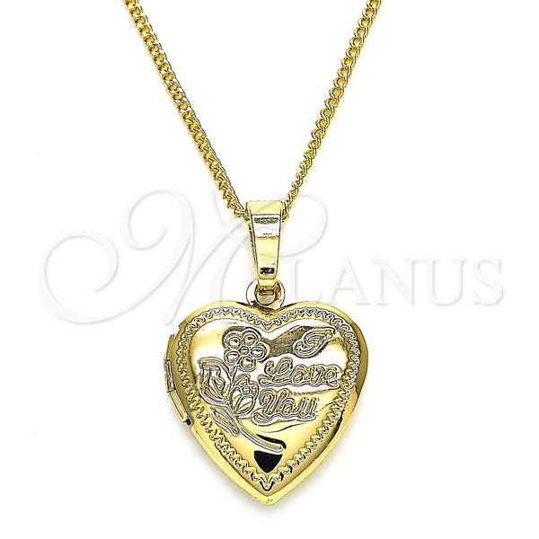 Gold Filled Necklace — Pendant Necklace Heart and Flower Design Polished 04. — main product view — SKU 128058 | Oro Laminado collar — Pendant Necklace corazón and flor diseño pulido 04. — SKU 128058