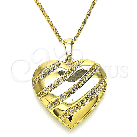 Oro Laminado Pendant Necklace, Gold Filled Style Heart Design, Polished, Golden Finish, 04.117.0006.20 (02 MM Thickness, 20 Inches Length)