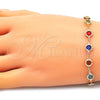 Oro Laminado Fancy Bracelet, Gold Filled Style with Multicolor Crystal, Polished, Golden Finish, 03.63.2064.08 (07 MM Thickness, 8 Inches Length)