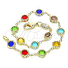 Oro Laminado Fancy Bracelet, Gold Filled Style with Multicolor Crystal, Polished, Golden Finish, 03.63.2064.08 (07 MM Thickness, 8 Inches Length)