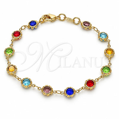 Oro Laminado Fancy Bracelet, Gold Filled Style with Multicolor Crystal, Polished, Golden Finish, 03.63.2064.08 (07 MM Thickness, 8 Inches Length)