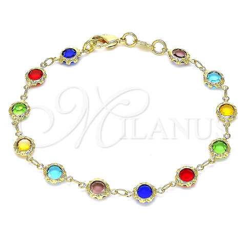Oro Laminado Fancy Bracelet, Gold Filled Style with Multicolor Crystal, Polished, Golden Finish, 03.63.2064.08 (07 MM Thickness, 8 Inches Length)