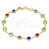 Oro Laminado Fancy Bracelet, Gold Filled Style with Multicolor Crystal, Polished, Golden Finish, 03.63.2064.08 (07 MM Thickness, 8 Inches Length)
