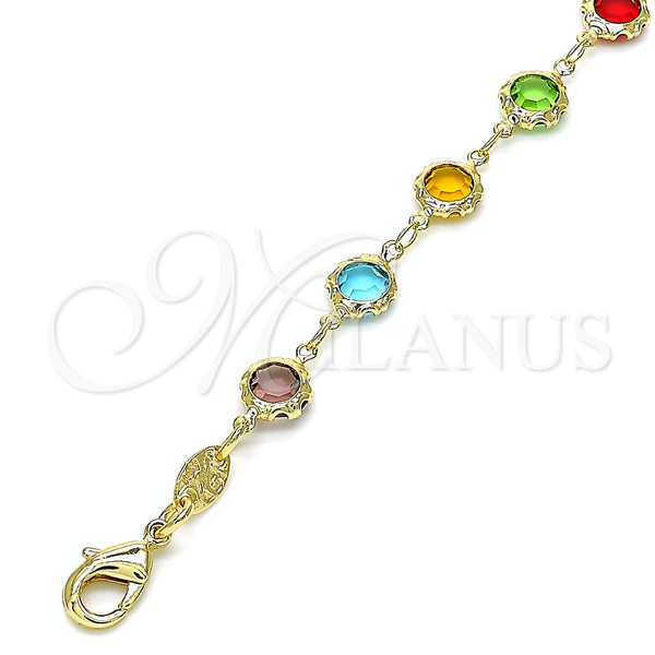 Gold Filled Anklet — Fancy Anklet with Multicolor Crystal Polished 03.63. 07 — alternate product view — SKU 128077 | Oro Laminado tobillera — elegante Anklet with Multicolor cristal pulido 03.63. 07 — SKU 128077