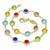 Oro Laminado Fancy Anklet, Gold Filled Style with Multicolor Crystal, Polished, Golden Finish, 03.63.2064.10 (07 MM Thickness, 10 Inches Length)