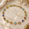 Oro Laminado Fancy Anklet, Gold Filled Style with Multicolor Crystal, Polished, Golden Finish, 03.63.2064.10 (07 MM Thickness, 10 Inches Length)