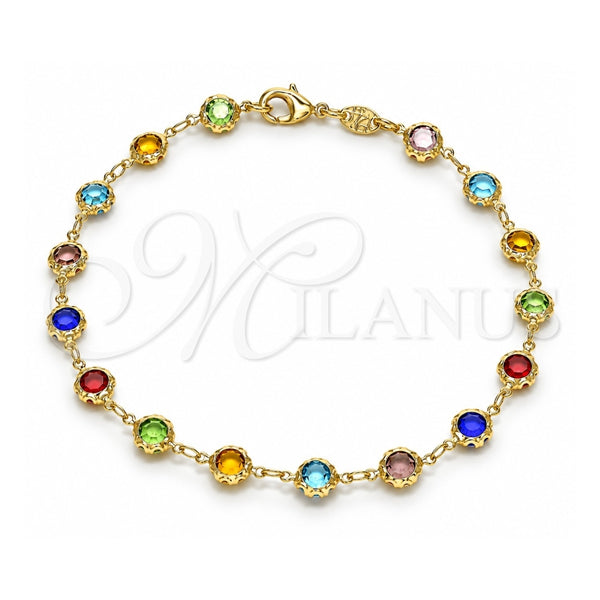 Oro Laminado Fancy Anklet, Gold Filled Style with Multicolor Crystal, Polished, Golden Finish, 03.63.2064.10 (07 MM Thickness, 10 Inches Length)