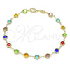 Oro Laminado Fancy Anklet, Gold Filled Style with Multicolor Crystal, Polished, Golden Finish, 03.63.2064.10 (07 MM Thickness, 10 Inches Length)