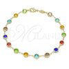 Oro Laminado Fancy Anklet, Gold Filled Style with Multicolor Crystal, Polished, Golden Finish, 03.63.2064.10 (07 MM Thickness, 10 Inches Length)