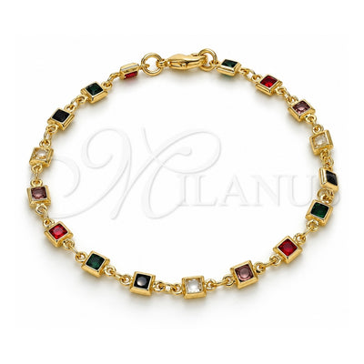 Oro Laminado Fancy Bracelet, Gold Filled Style with Multicolor Crystal, Polished, Golden Finish, 03.63.2065.08 (05 MM Thickness, 8 Inches Length)