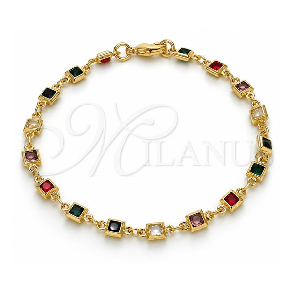 Oro Laminado Fancy Bracelet, Gold Filled Style with Multicolor Crystal, Polished, Golden Finish, 03.63.2065.08 (05 MM Thickness, 8 Inches Length)