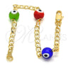 Oro Laminado Fancy Bracelet, Gold Filled Style Evil Eye Design, with Multicolor Opal, Polished, Golden Finish, 03.63.2066.07 (04 MM Thickness, 7 Inches Length)
