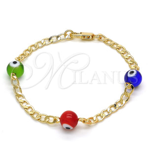 Gold Filled Bracelet — Fancy Bracelet Evil Eye Design with Multicolor Opal — main product view — SKU 128081 | Oro Laminado brazalete — elegante Bracelet Evil Eye diseño with Multicolor Opal — SKU 128081