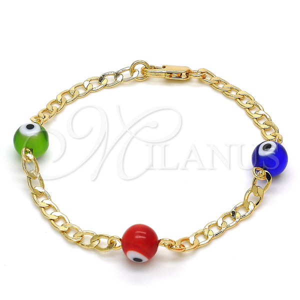 Gold Filled Bracelet — Fancy Bracelet Evil Eye Design with Multicolor Opal — main product view — SKU 128081 | Oro Laminado brazalete — elegante Bracelet Evil Eye diseño with Multicolor Opal — SKU 128081