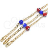 Oro Laminado Fancy Bracelet, Gold Filled Style Evil Eye Design, with Multicolor Opal, Polished, Golden Finish, 03.63.2066.07 (04 MM Thickness, 7 Inches Length)