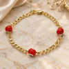 Oro Laminado Fancy Bracelet, Gold Filled Style Evil Eye Design, with Orange Red Opal, Polished, Golden Finish, 03.63.2066.1.07 (04 MM Thickness, 7 Inches Length)