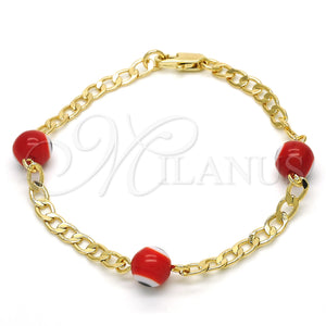 Gold Filled Bracelet — Fancy Bracelet Evil Eye Design with Orange Red — main product view — SKU 128083 | Oro Laminado brazalete — elegante Bracelet Evil Eye diseño with Orange Red — SKU 128083