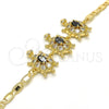 Oro Laminado Fancy Bracelet, Gold Filled Style Turtle Design, with Black and White Cubic Zirconia, Polished, Golden Finish, 03.63.1987.5.08 (04 MM Thickness, 8 Inches Length)