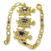Oro Laminado Fancy Bracelet, Gold Filled Style Turtle Design, with Black and White Cubic Zirconia, Polished, Golden Finish, 03.63.1987.5.08 (04 MM Thickness, 8 Inches Length)